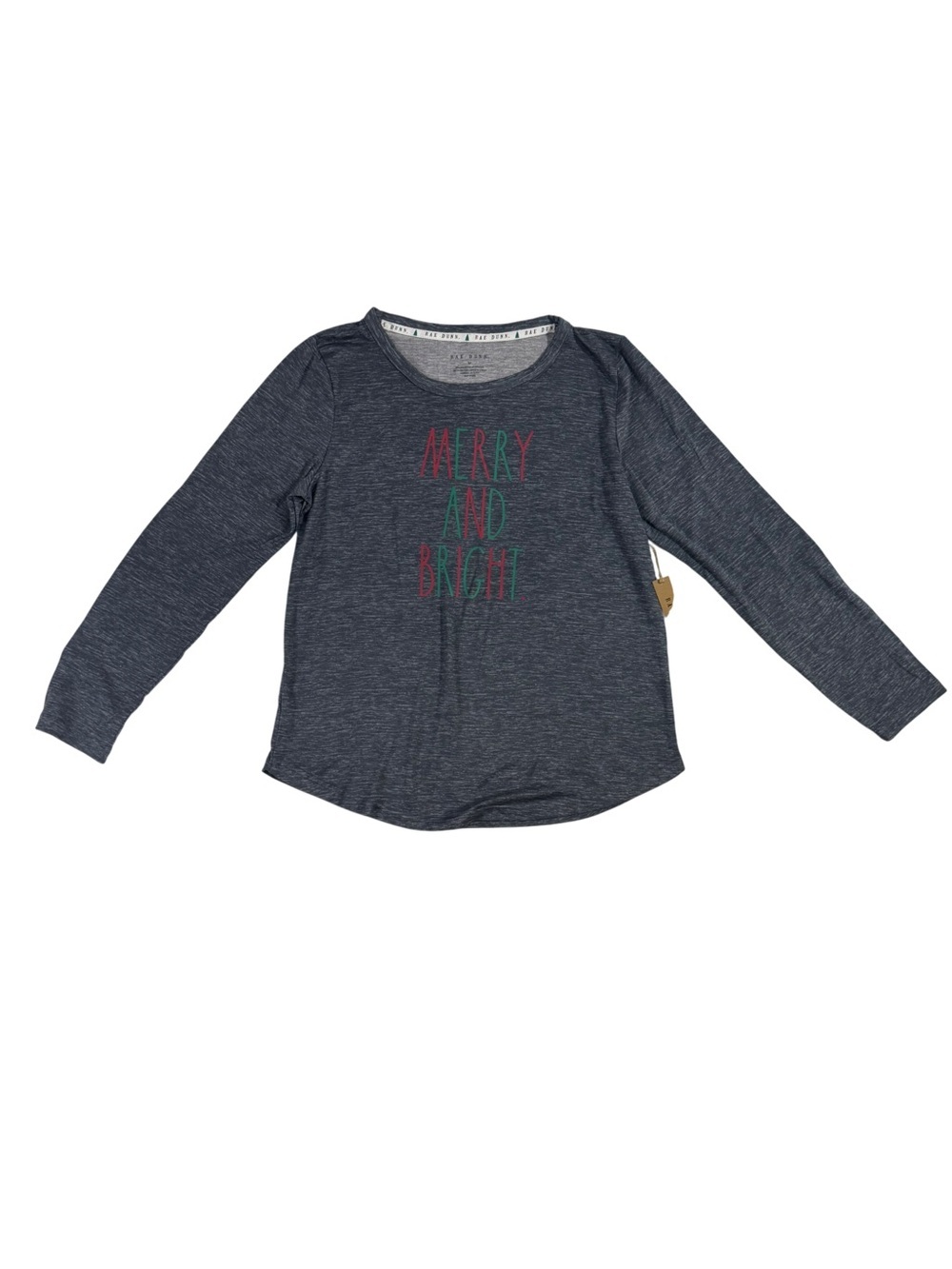 Rae Dunn Merry and Bright Long Sleeve Christmas Top Gray Size M NWT
